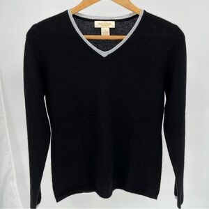 Peck & Peck Womens 2 Ply Cashmere Sweater Size S Black With Silver Accent